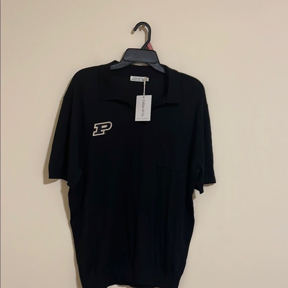 NEW Collars & Co Black Polo Shirt with letter P size XL